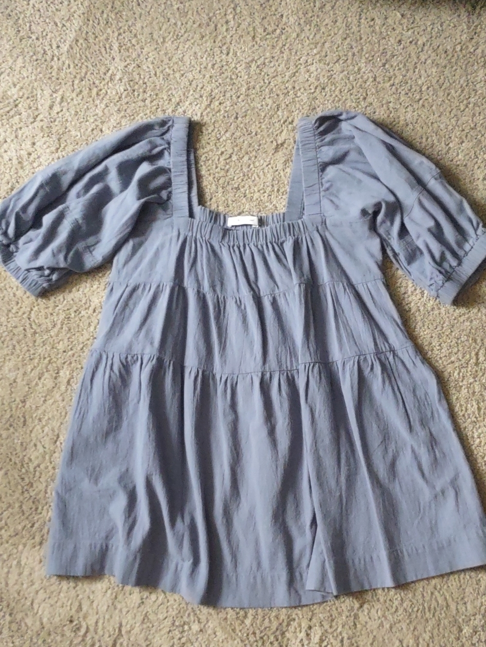 Mustard Seed Puff Sleeve Tiered Swing Mini Dress, Pockets, Small